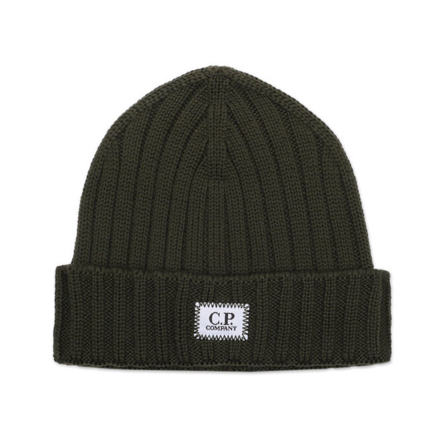 Cp Company Merino Wool Patch Logo Beanie in Ivy Green