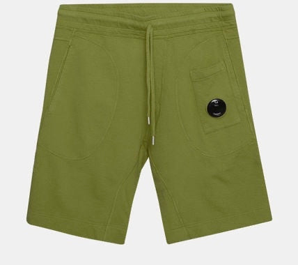 Cp Company Light Fleece High Lens Shorts in Moss Green