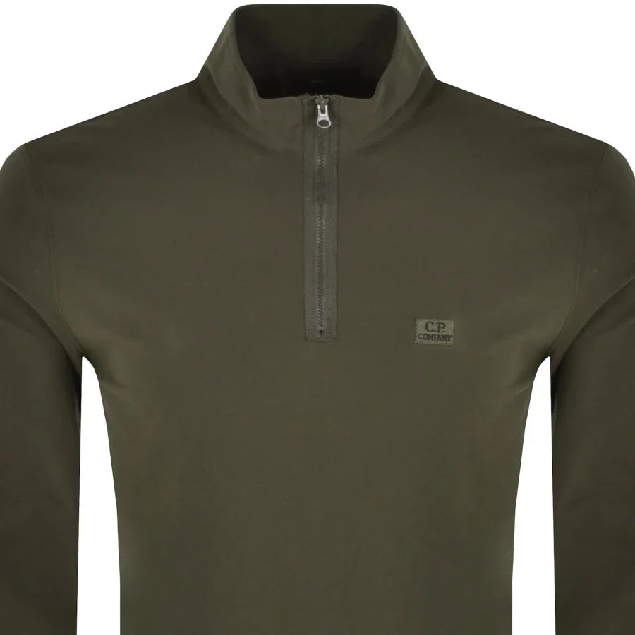 Cp Company Stretch Piquet Quarter Zip Polo Sweatshirt in Ivy Green