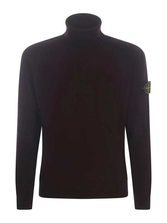Stone Island Roll Neck Knit Sweatshirt in Burgundy