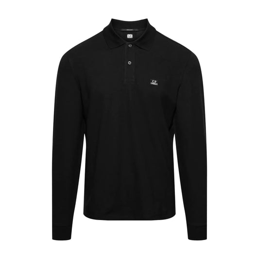 Cp Company 100A Stretch Piquet Long Sleeve Polo Shirt in Black