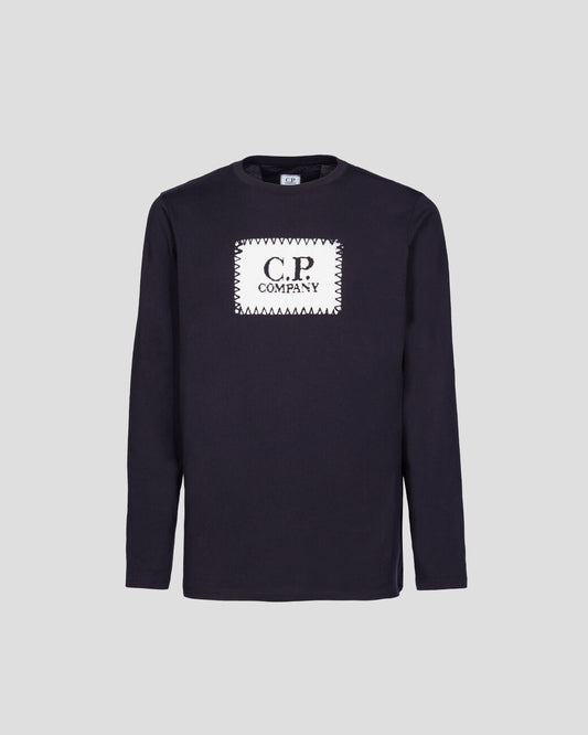 Cp Company Long Sleeve Stamp Logo T-Shirt in Navy