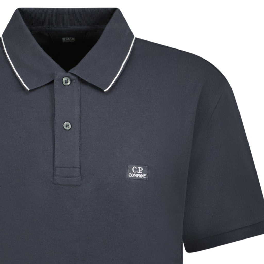 CP Company Stretch Piquet Striped Collar Polo Shirt Black Sand