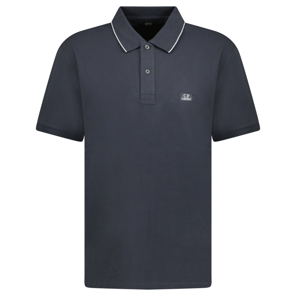 CP Company Stretch Piquet Striped Collar Polo Shirt Black Sand