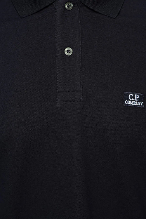 Cp Company 100A Stretch Piquet Long Sleeve Polo Shirt in Navy